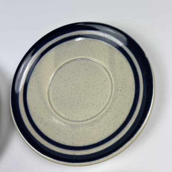 Lot of 4 Vintage Blue Band Speckled Stoneware Cup Saucers 6” Restaurant Style - Picture 2 of 10